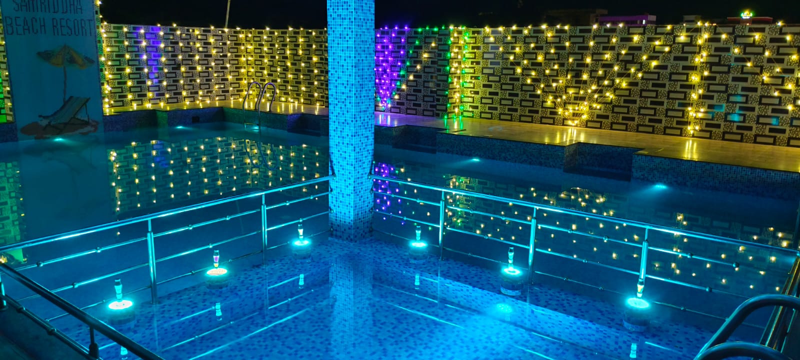 Submerged Azure Blue Pool Spotlights and Deck